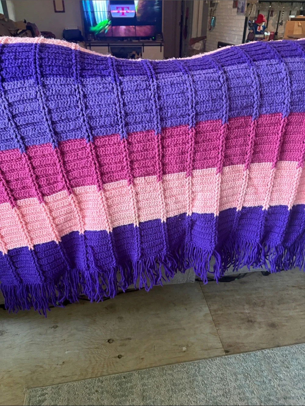 Vintage Handmade Striped Crochet throw afghan